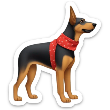 75% Coonhound 25% German Shepherd mix dog wearing small plain red bandana side view full body in profile left facing sticker