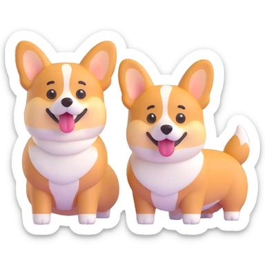 Remove the small corgi with the flower, leaving only the two adult corgis in the image. Keep the 3D emoji style and make the background transparent. sticker