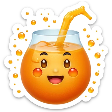 Cute mandarin emoji exploding with juice, chubby shape, sparkles, playful expression, kawaii style, transparent background. sticker