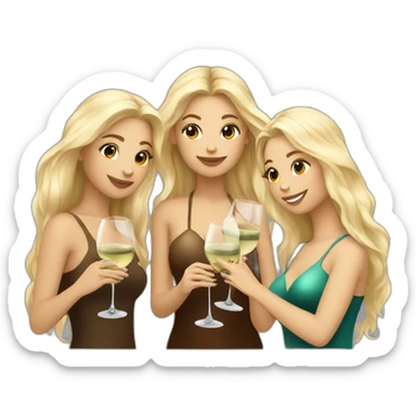 Three beautiful mermaids (one blond and two brown hair) drinking wine sticker
