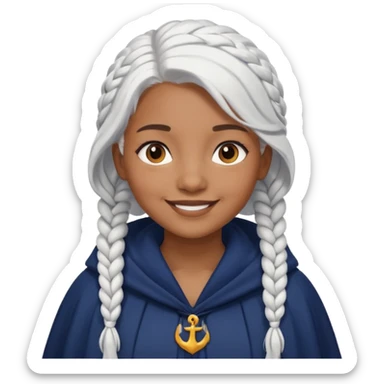 braid white hair, brown skin girl, navy cloak sticker