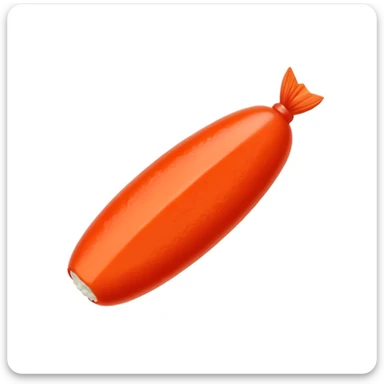 a single piece of mentaiko (spicy cod roe), small elongated oval shape, shiny and glossy bright red-orange color, cute and minimalistic, high resolution sticker