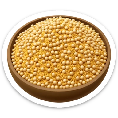 loose scatter or mound of couscous, medium-grain, pale golden, uniform beads, fine and distinct, matte, sandy, dry uncooked, soft lighting, emoji scale sticker