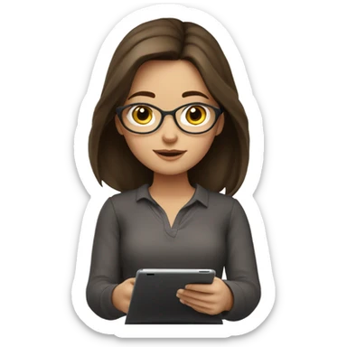 brunette girl studying writing on her iPad sticker