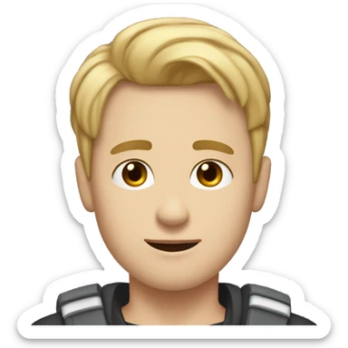 Guy with short straight hair and volume his hair is dirty blonde and he has blueish eyes wearing a cross chain around his neck he has white skin  sticker