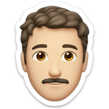 A young Caucasian man with dark brown eyes, almond-shaped eyes, short dark brown hair, and a small dark brown beard with a more prominent mustache. sticker