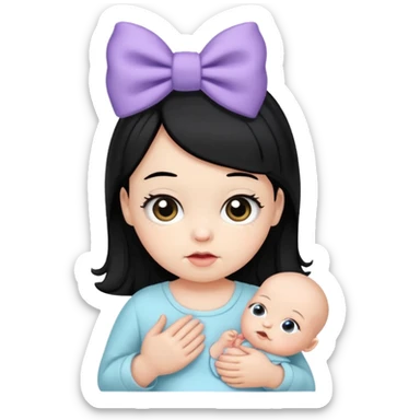 Premature baby smaller than a raisin black hair wearing a bow  sticker