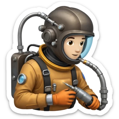 Buceador comercial trabajando, soldando una estructura metalica bajo agua soldandooooo sticker