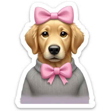 make myself a golden retriever dog with a grey sweater and a pink bow on his head sticker