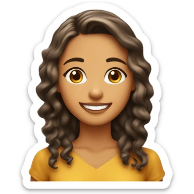 una chica de pelo cafe ondulado con ojos color miel sonriendo  sticker