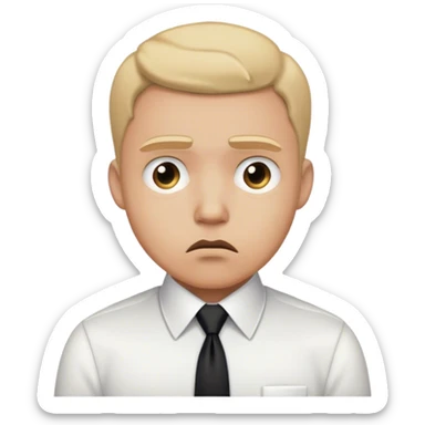 man in white shirt and black tie with worried face sticker