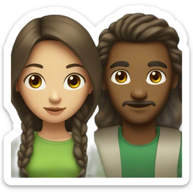 African man and asian girl with brown long hair and green eyes sticker