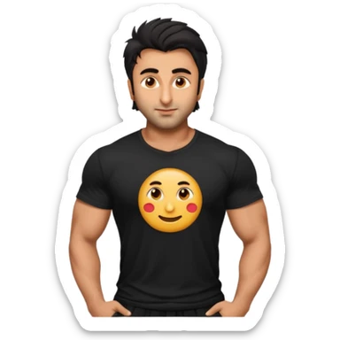 ipretty bratz emoji of ranbir kapoor wearing a black tee, muscular sticker