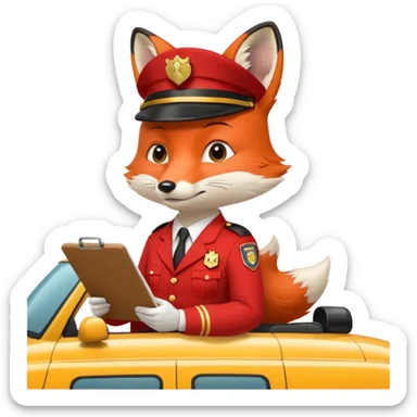 The Fox Is Actually Red Wearing A Officer Outfit Riding On The  Taxi Writing On The Clipboard sticker
