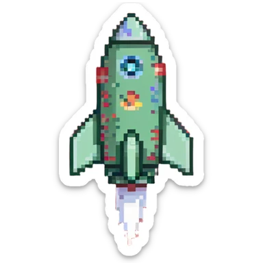 Prominent green checkmark emoji (iOS style) with a tiny rocket ship flying diagonally in the bottom right corner sticker