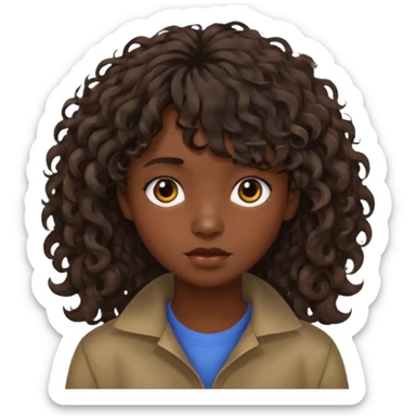 Fais la frange plus tordu la peau plus foncé et les cheveux bruns et bien plus long mais avec les cheveux bouclés  fais la peau bien plus foncée et la frange vrm pas droite pas égal  sticker