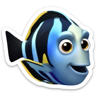 a marine fish named Blue Tang Fish focus on its coloration.  It looks like Dory in movie Finding Nemo sticker