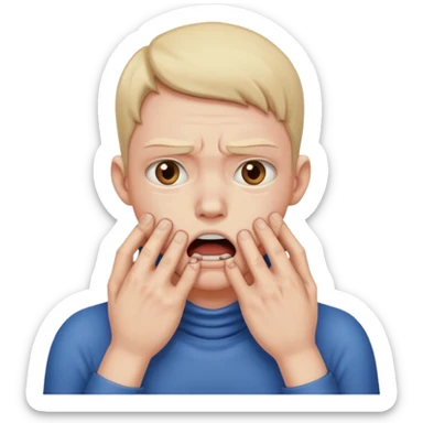 Stressed clenching face and mouth with hands choking the neck sticker