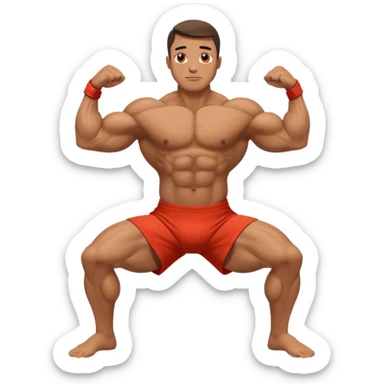 A bodybuilder doing a side lunge and flexing his biceps his kneels more doe sticker