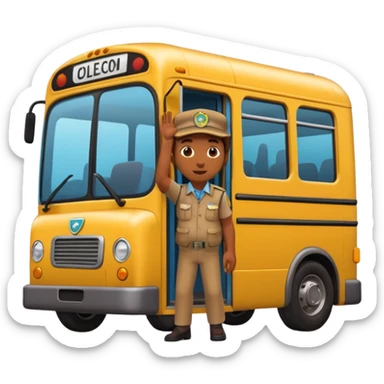 3D emoji of a Peruvian bus fare collector (“cobrador”), leaning out of a micro door calling passengers, dynamic pose, urban street vibe, vibrant colors, bold outlines, sticker illustration, transparent background sticker