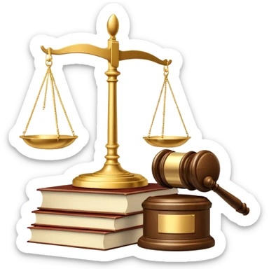 An icon featuring a gavel, legal scales, and a law book, symbolizing the study of law. The design includes a courthouse silhouette in the background, representing justice and legal systems. Transparent background highlights the principles of law and legal practice. sticker