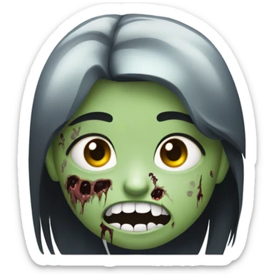 girl zombie with black long hair with teeth and serious face  sticker