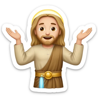 my workmate accidentally misspelled "Jesus christ" as "Jesbus christ", make an emoji of jesus with his HANDS ON HIS HIPS, making a face as if he's laughing at how silly someone is sticker