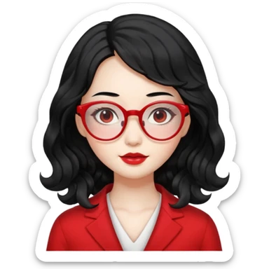 Beautiful girl,Black hair,wavy hair，long hair,Black eyes,Chinese peli rojo y lentes sticker