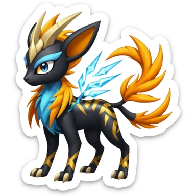 Feral Scaly Striking Slaying Badass Evil Handsome Lightning-patterned Zig-zagged buzzy fuzzy Meloetta-Luxray-Suicune-Solgaleo-Vernid-fusion-hybrid-creature, full body  sticker
