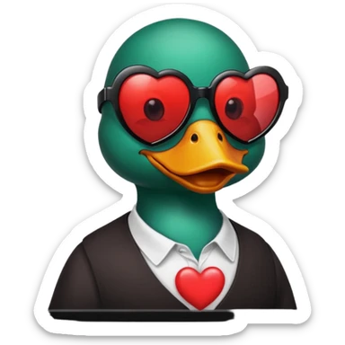 Make a frame emoji and inside it is a duck wearing red heart sunnies and the background is sky or anything blue make it like this 🌇 but what I described inside  sticker