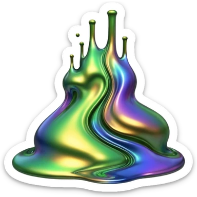 3D render of Oil Slick, toxic waste aesthetic, bubbling liquid, caution metal, industrial warning texture. sticker
