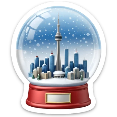 A Tiny beautiful hyperrealistic Glass Snow globe, with Toronto City CN tower within the global, full of snow, expressing  a snow storm in ontario.  Isolated, 3D render  sticker