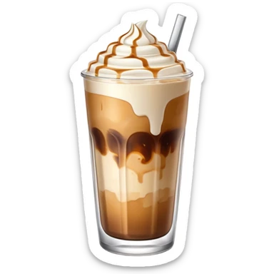 iced latte in clear glass with ice cubes and creamy coffee layers, iOS style emoji, high definition, precise details sticker