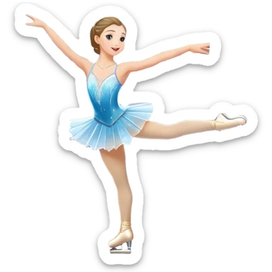 An icon featuring a graceful figure skater performing a spin on the ice. The background includes a grand ice rink palace with shining spotlights and cheering spectators in the stands. Transparent background highlights the elegance and artistry of figure skating sticker