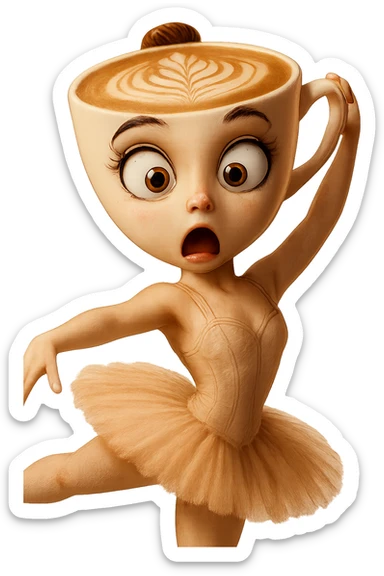 Edit the ballerina cappuccino character to have a surprised expression. Keep the transparent background. sticker