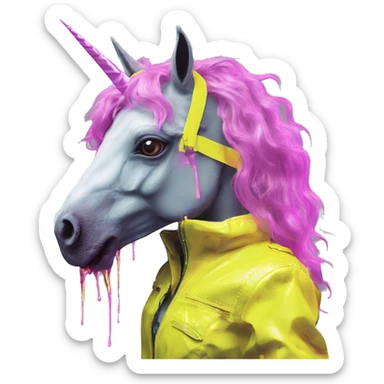 .Zombie_ Vaporwave black holographic oilslick zombie unicorn smoking yellow caution tape  sticker