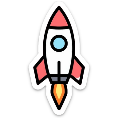 red circular button with rocket ship logo sticker