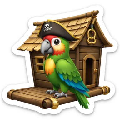 frontal view of a Flying pirat parrot with a pirat hut sticker