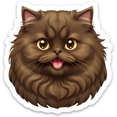 Cinematic Adorable Big-Eyed Fluffy Dark Brown Persian Cat Portrait Emoji, Head tilted playfully with a cute, exaggerated yawn, fluffy dark brown fur with rich caramel and gold undertones, Simplified yet irresistibly cute features with large, expressive eyes, highly detailed, glowing with a warm and gentle glow, high shine, a mix of affectionate and sleepy, stylized with a touch of whimsy, bright and full of charm, soft glowing outline, capturing the essence of a fluffy, loving kitty yawning in the most adorable way, so endearing it feels like it could leap out of the screen and stretch out for a cuddle! sticker