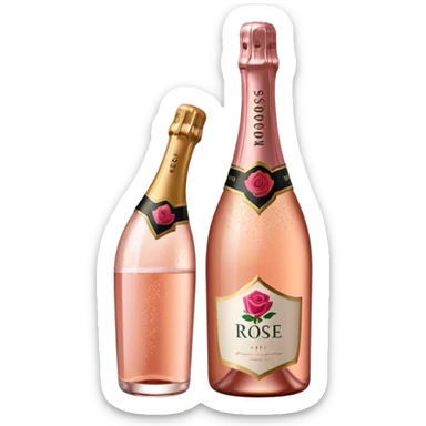 bottle of sparkling rosé champagne with a rose logo on the label, tilted up and to the left, no glass sticker