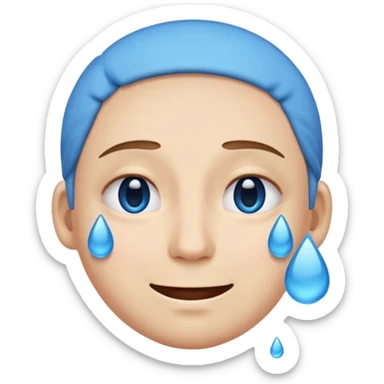 Pleading Face emoji, smiling with closed eyes and two large blue tears—iOS style. sticker