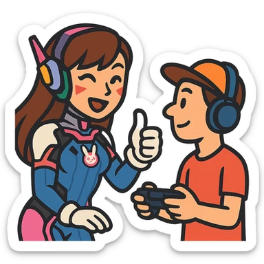 a cute Overwatch character like D.Va giving a thumbs-up to a casual player sticker