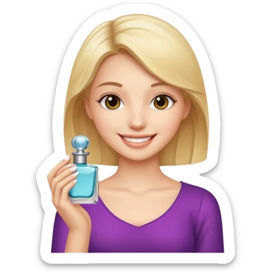 pretty girl holding parfume with smile sticker