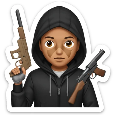 Una persona encapuchada con una pistola sticker