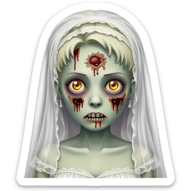 zombie bride with wedding veil and tattered white dress sticker