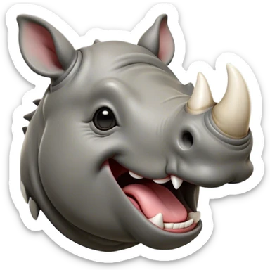 Cinematic Cute Yawning Rhinoceros Portrait Emoji, Head tilted slightly with a dramatic, wide-open yawn, showcasing a soft, textured slate-gray hide with a slightly drooping white horn and eyes barely open in drowsy contentment, Simplified yet irresistibly adorable features, highly detailed, glowing with a soft, cozy glow, high shine, relaxed yet expressive, stylized with a touch of rugged whimsy, bright and endearing, soft glowing outline, capturing the essence of a sleepy yet affectionate rhinoceros, so drowsy it feels like it could stretch out of the screen and curl up for a nap! sticker