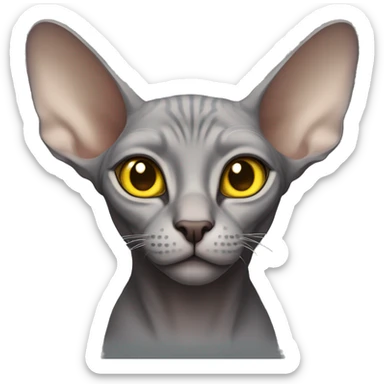 a grey sphinx cat with yellow eyes and turned-out ears sticker