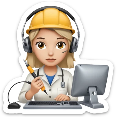 female computer technician fixing damaged computer sticker