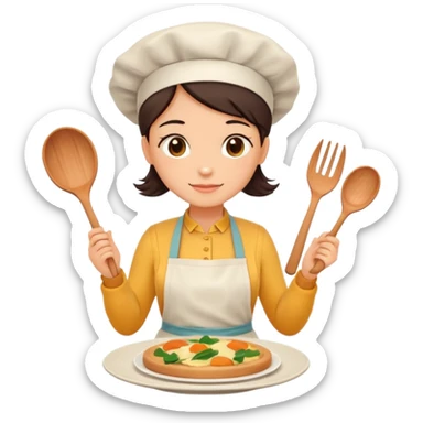 Home cooking avatar in clean emoji-style illustration. Homemade dishes on a plate, warm cozy colors, simple shapes, flat design, high contrast, friendly and inviting. sticker