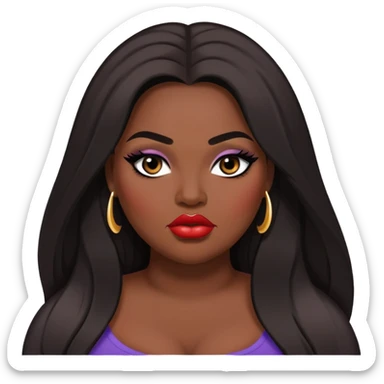 big plus size, dark skin, straight long hair, baddie,pretty lips, makeup, black eyeliner, long hair sticker
